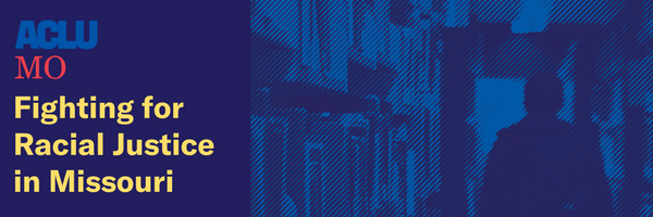 image of boy walking in library and text that reads fighting for racial justice in missouri