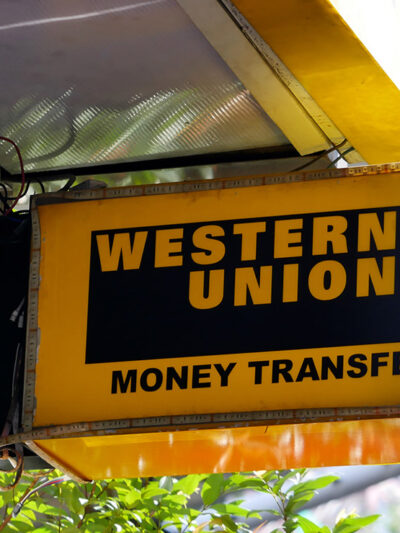 A sign that reads "Western Union Money Transfer."