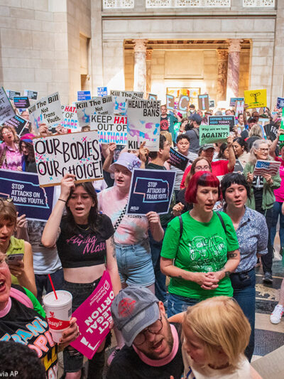 Protesters advocating reproductive rights gather at the State Capitol in Lincoln, Nebraska.