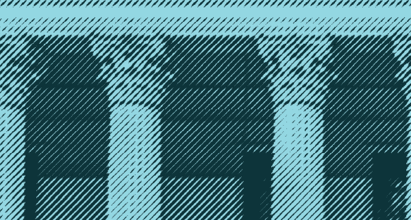 light blue and dark green picture of government building columns