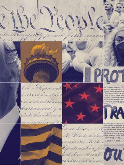 A graphic featuring Trump and imagery pertaining to LGBTQ rights.