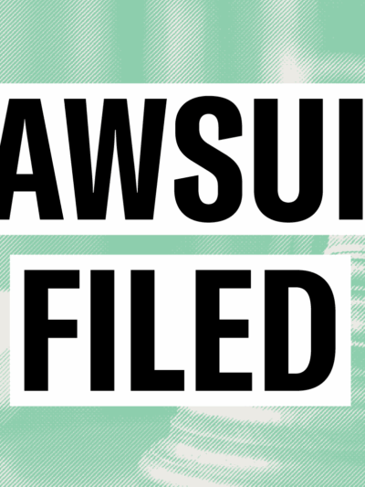 "Lawsuit Filed" over light green court image