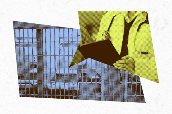 Image of a doctor and a jail cell.