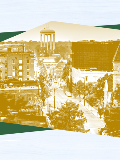 Image of downtown Columbia, MO with other decorative elements