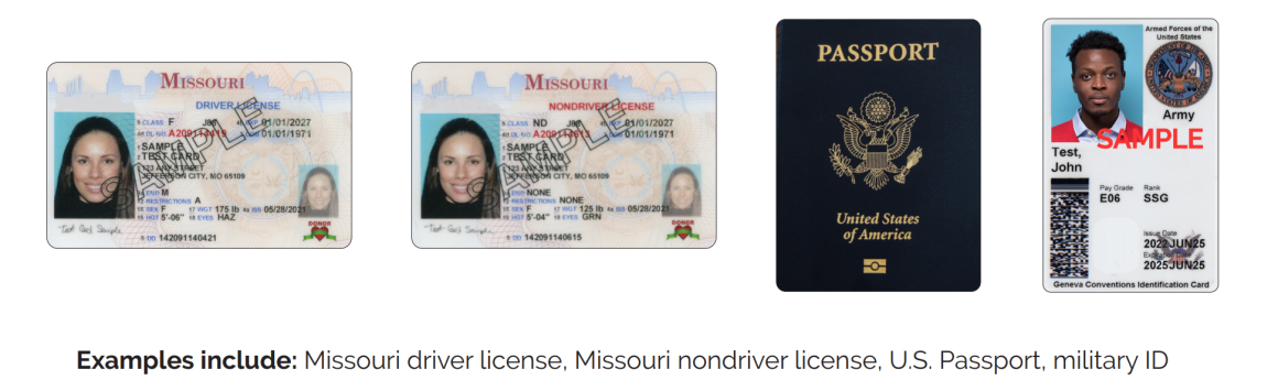 The following identification cards are acceptable for voting. A valid driver license, a valid non-driver license, a valid passport and a valid military identification card. 