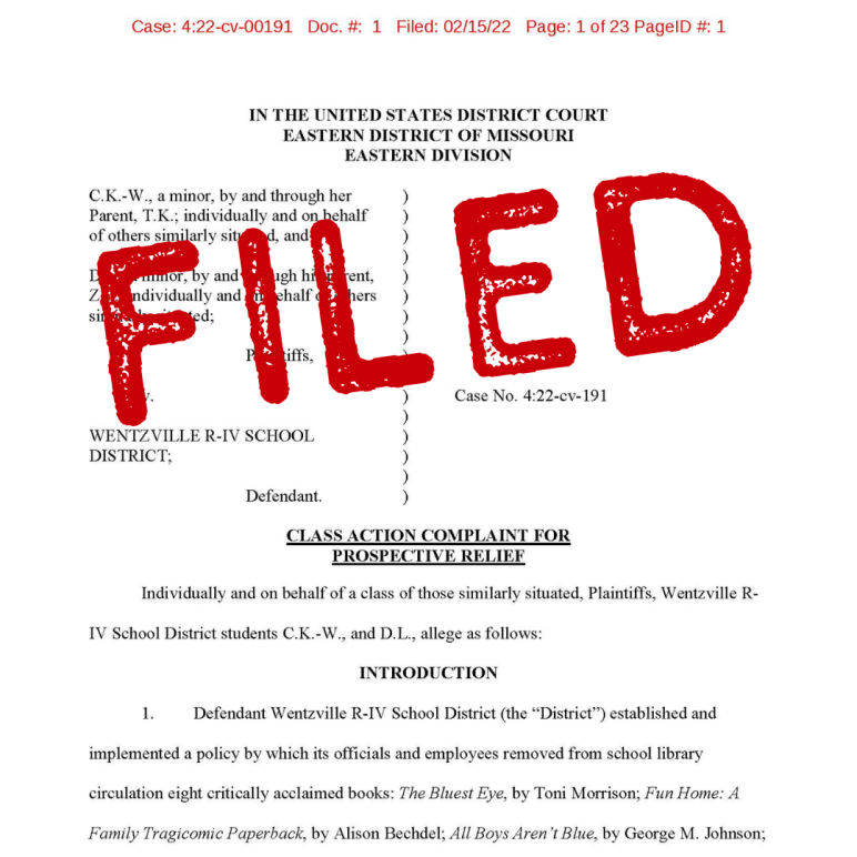 ACLU of Missouri Sues Wentzville School District to Stop Banning Books