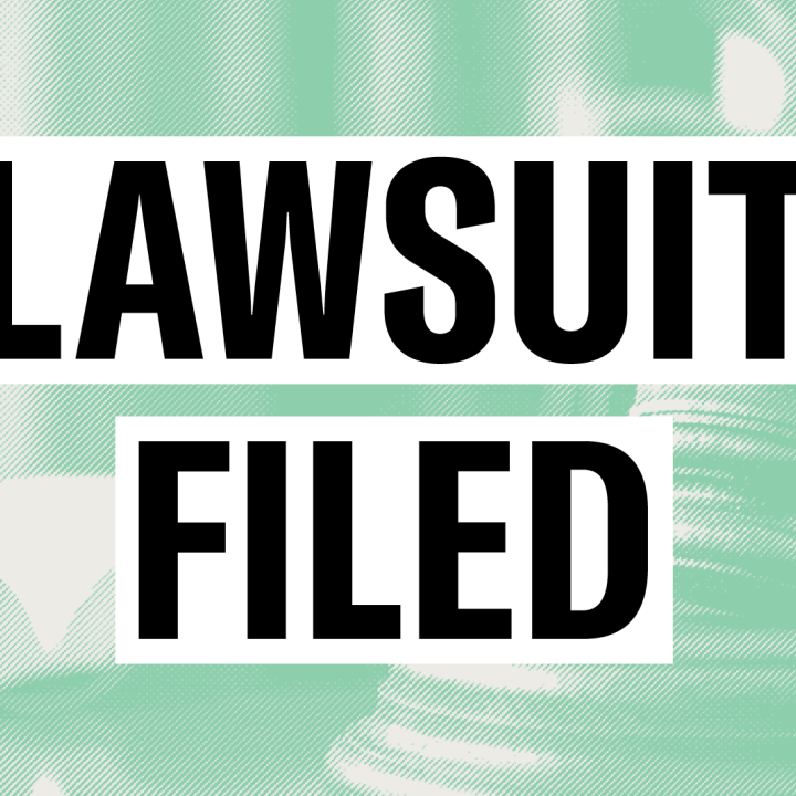 "Lawsuit Filed" over light green court image
