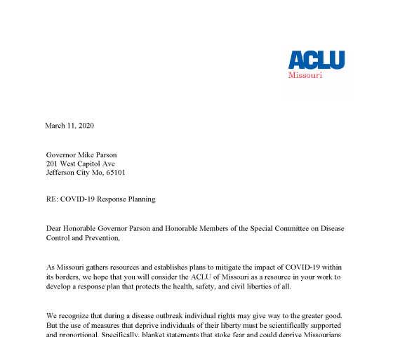 Letter regarding COVID-19 Response